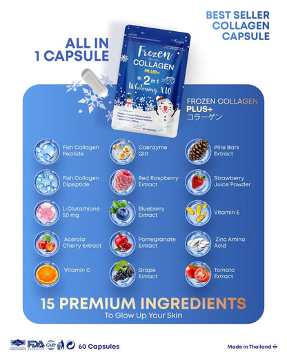 Frozen Collagen Plus+ 2 in 1 Whitening x10 (60 Caps) for Brightening and Tightening Your Skin